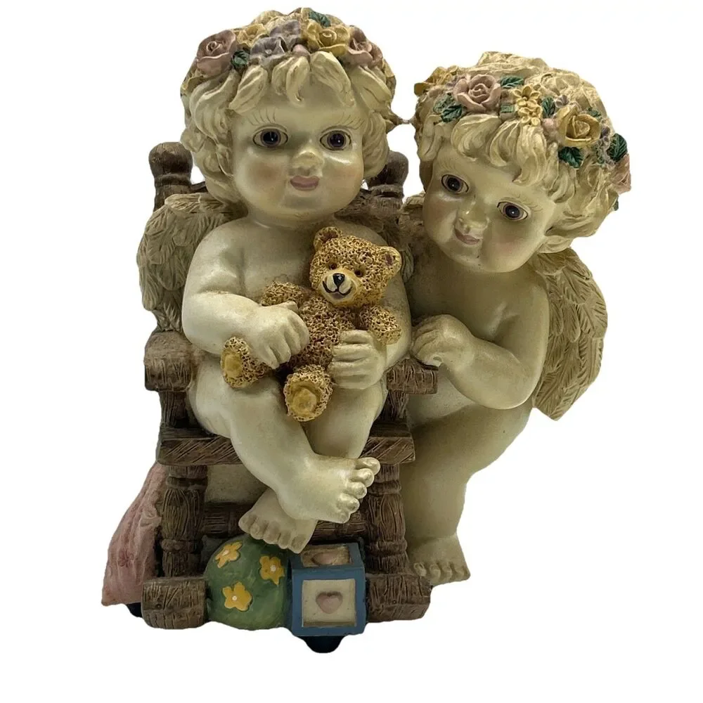 Lot Of 2 - Creative Treasures Twin Cherubs - Baby Decor -‎ VGC